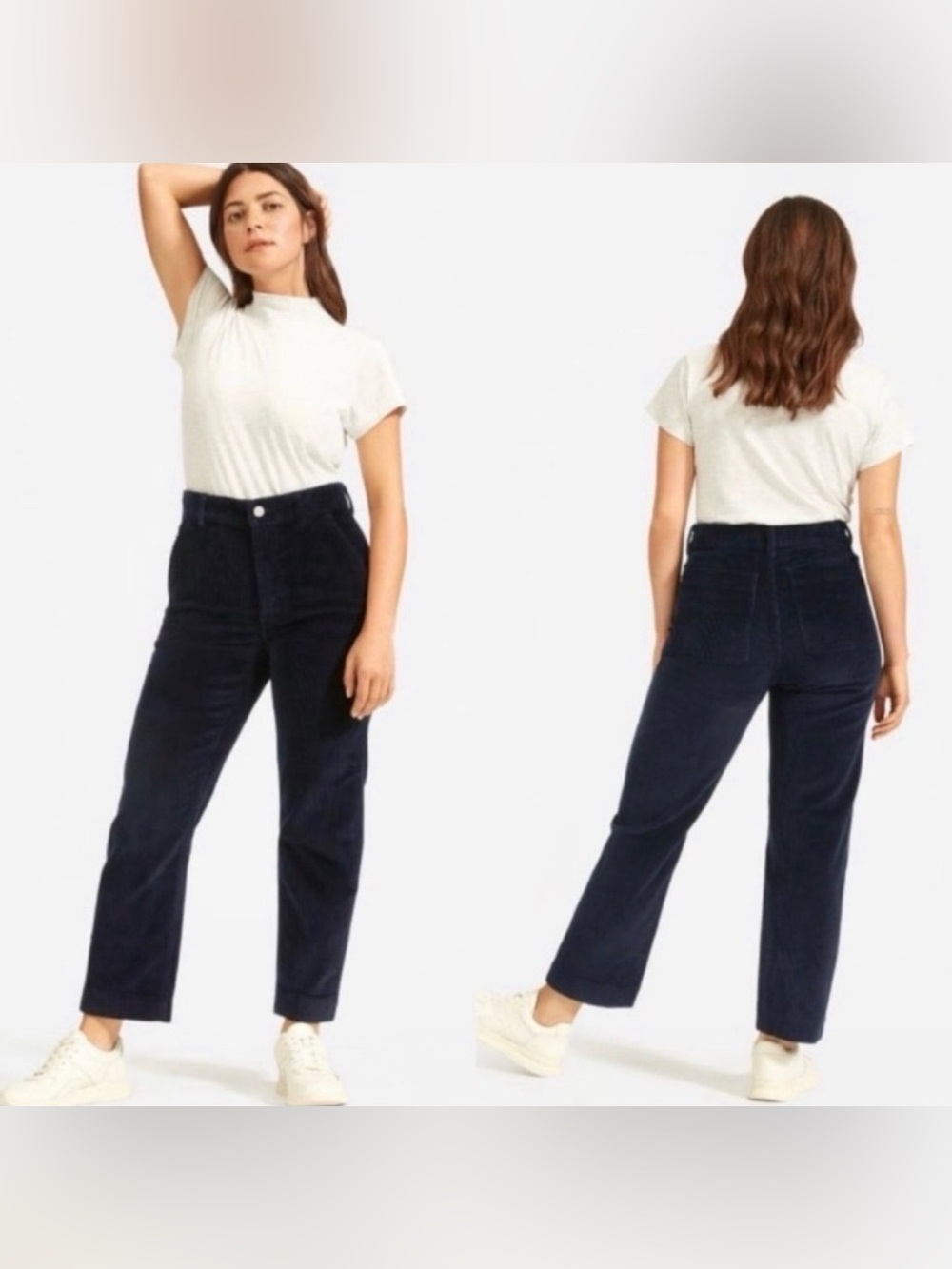 Everlane Straight Leg High Rise Cropped Corduroy Pant Dark Blue 2 Stretch Cotton